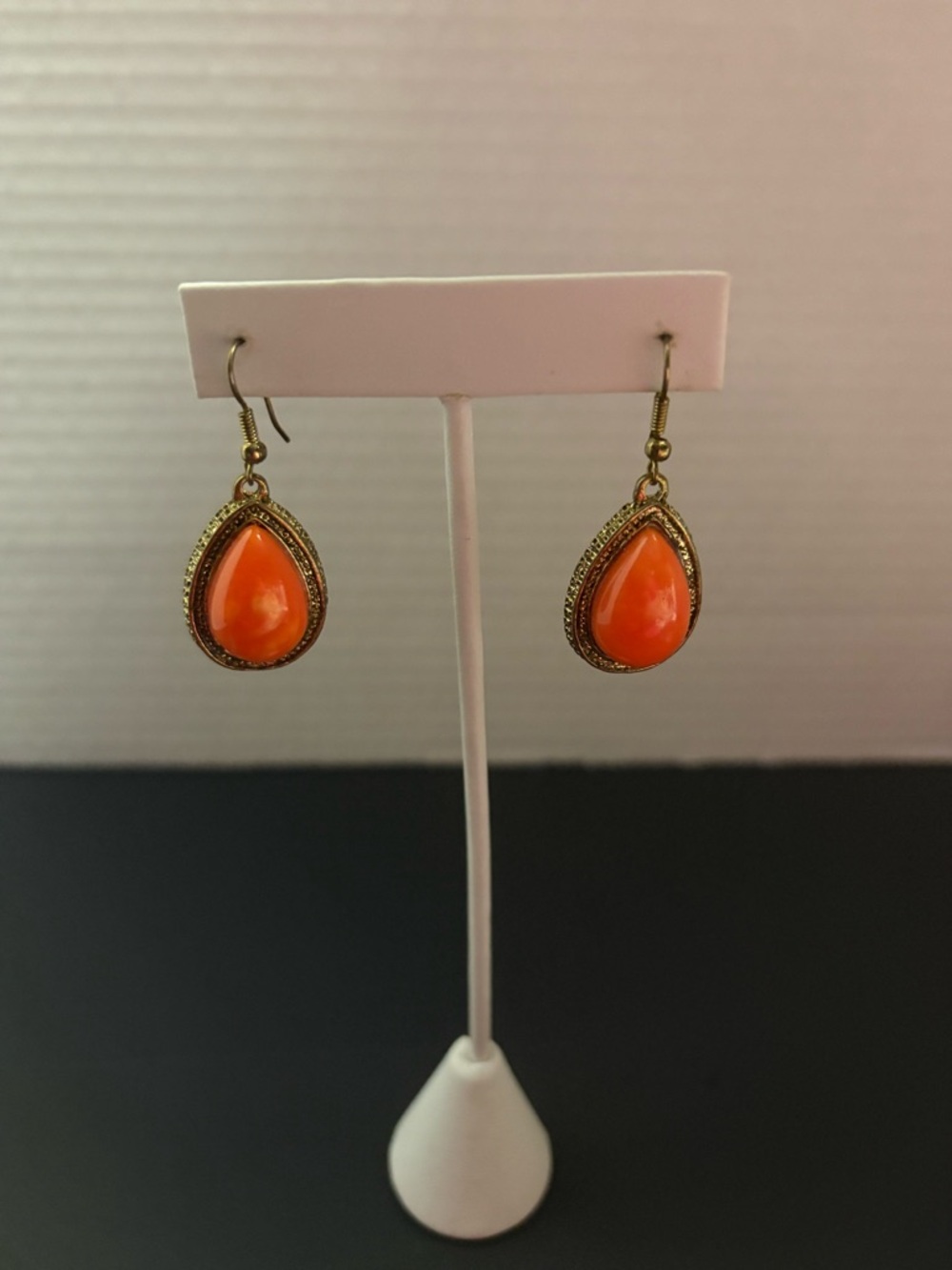 Gold-Tone Orange Teardrop Dangle Earrings